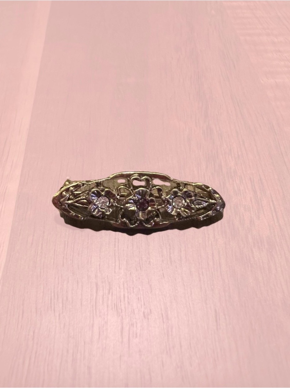 Dainty Vintage Goldtone Floral Brooch with Purple & White Rhinestones #grandma